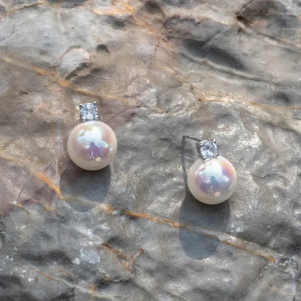 Design Pearl Stud Earrings with Cubic Zirconia Accents in 8mm, 10mm, and 12mm Sizes Jewelry - 5