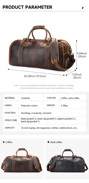 Design Vintage Leather Duffle Bag Black - 6