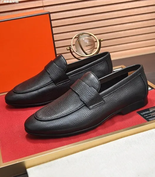 Design Pebbled Leather Penny Loafers Black Casual Shoes - 7