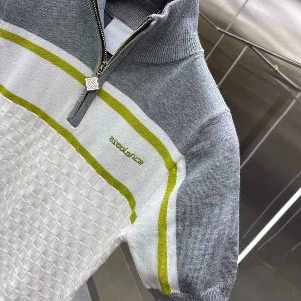 Design Teseolance Knit Dress with Half-Zip Collar in Gray, White, and Lime Green Dress - 7