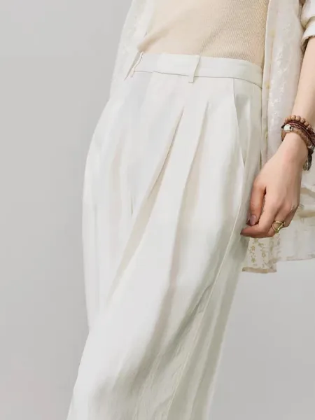 Design Wide-Leg Linen Blend Trousers Beige Pants - 17