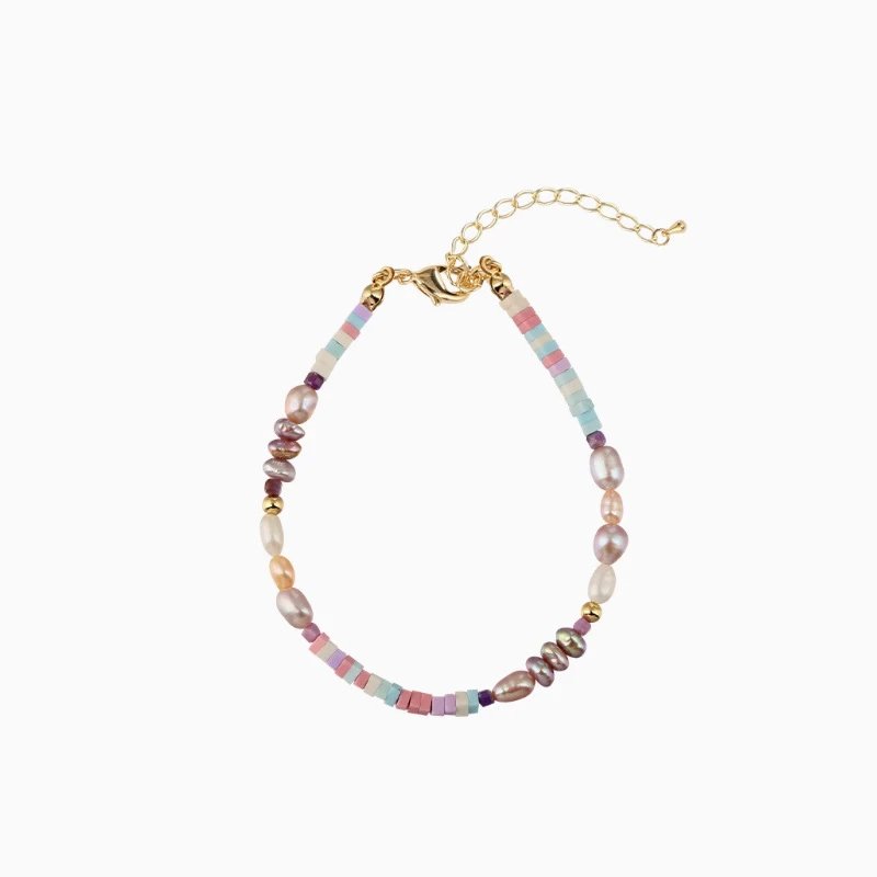 Multicolor Beaded Pearl Necklace And Bracelet Set Pastel Boho Jewelry