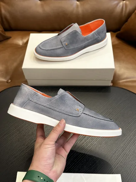 Design Santoni Loafer Slip-On Olive Green Suede with Orange Sole Casual Shoes Loafers - 30