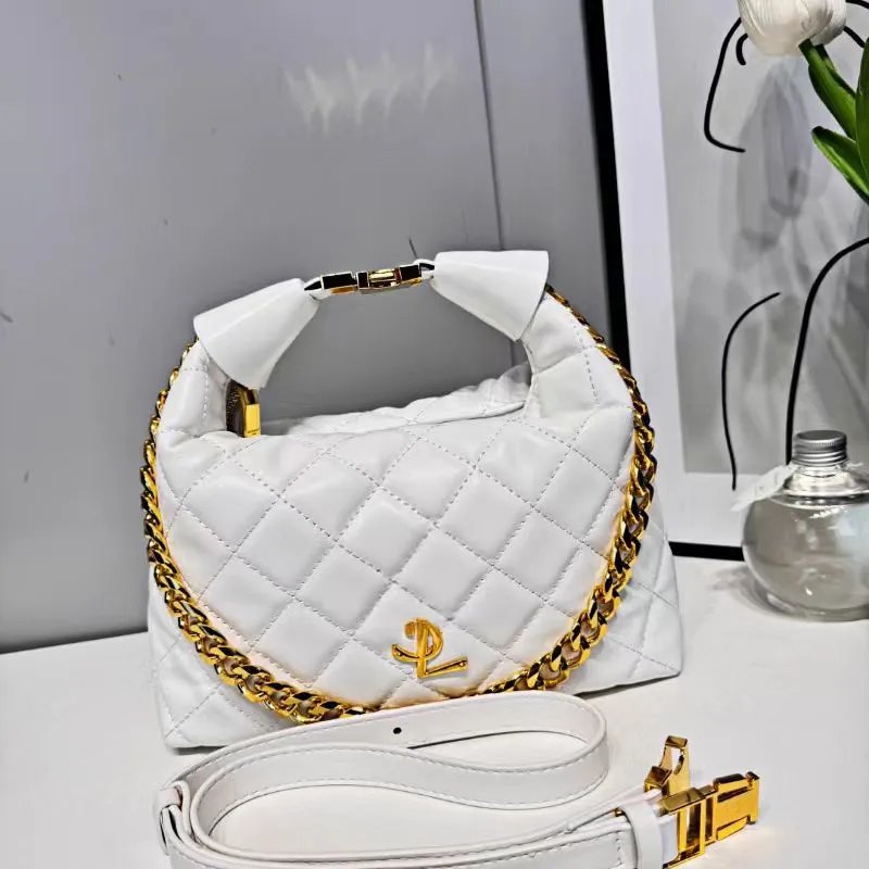 Design Quilted Chain Handle Hobo Bag White