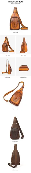 Design Crocodile-Embossed Leather Chest Bag Tan Crossbody Bag - 6