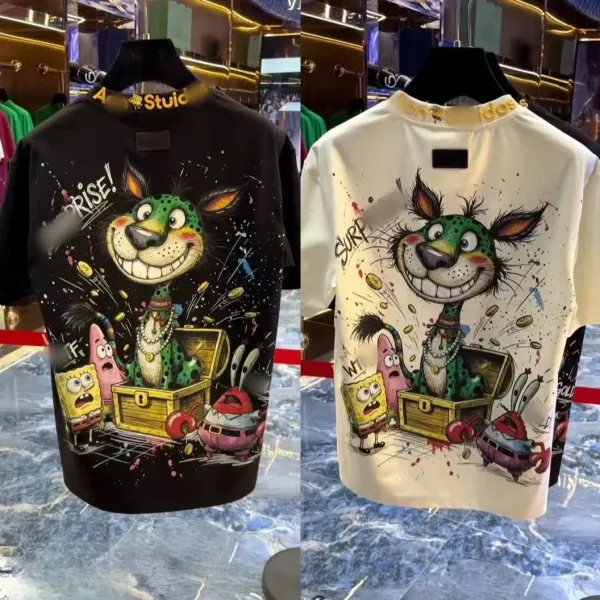Design Stuid x SpongeBob SquarePants Graphic Print T-Shirt Black and Cream T-Shirts - 1