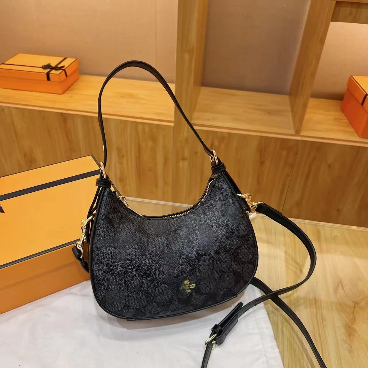 Coach Hobo Bag Black Signature C Print Shoulder Bag