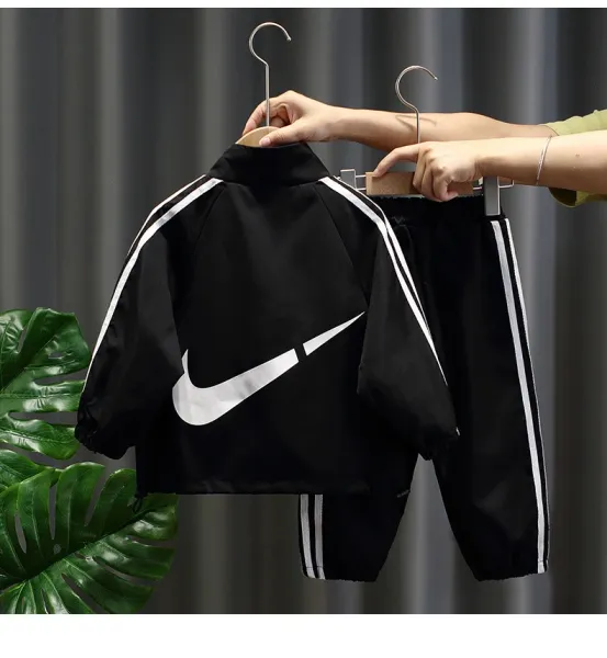 Nike Windbreaker and Track Pants Set Black White Kids Tracksuit - 6