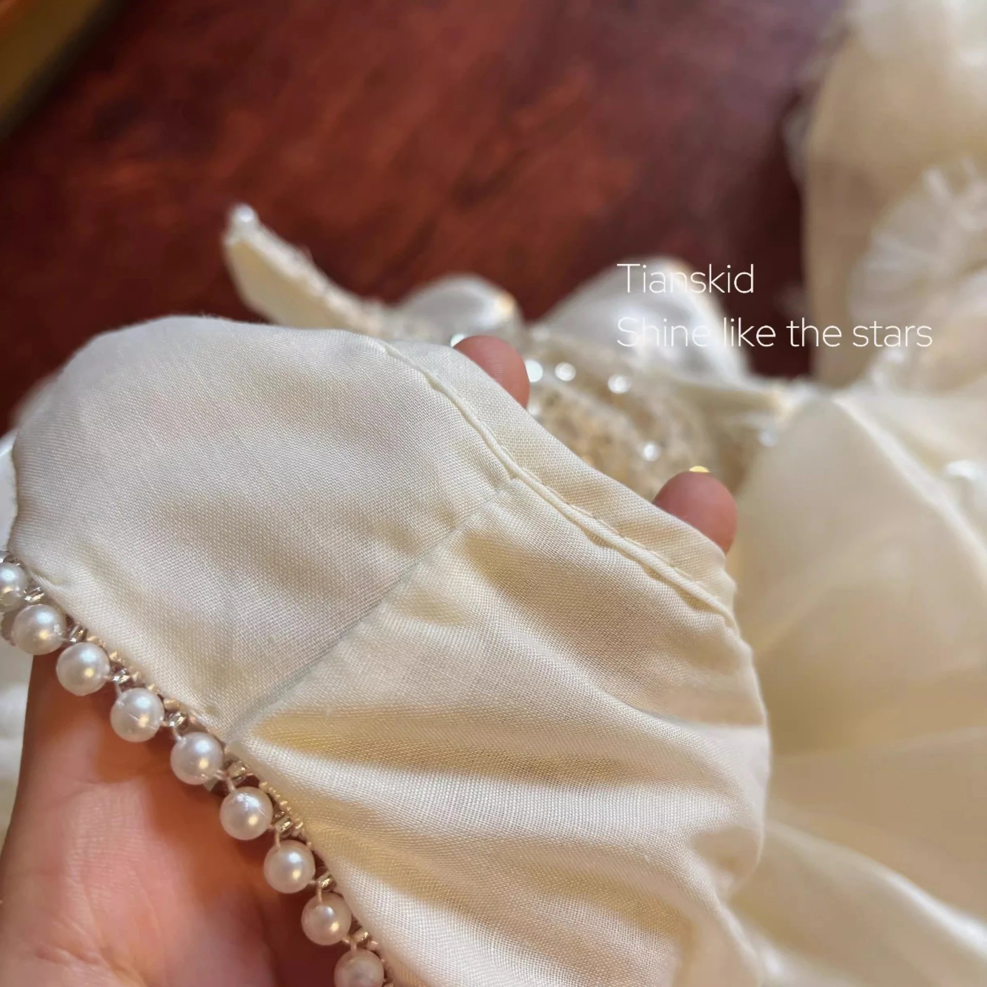 Design Embellished Sequin Bow Tiered Dress in Ivory - 8