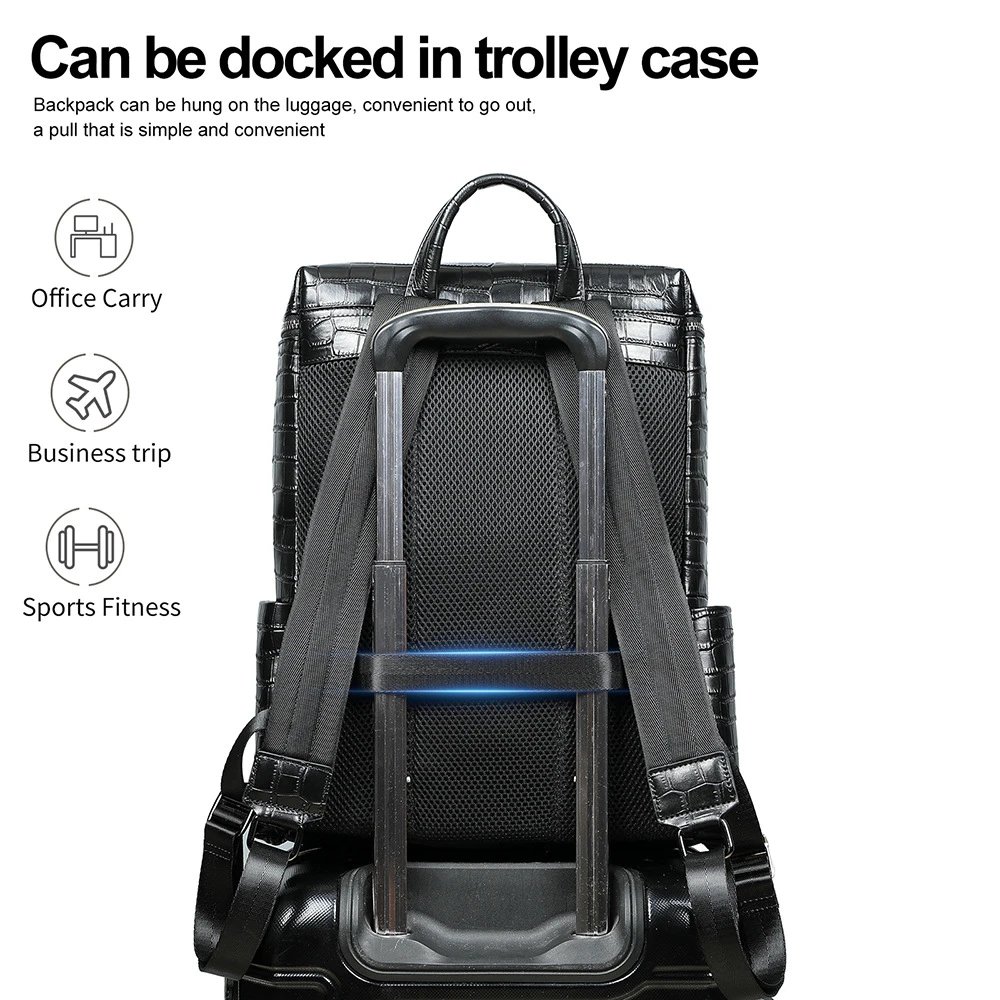 Crocodile Texture Black Leather Business Backpack