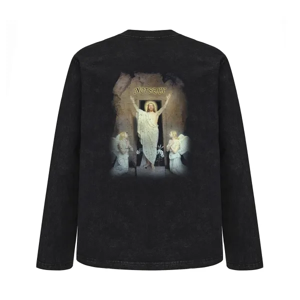 Design Cross Print Acid Wash Black Cropped T-Shirt - 22