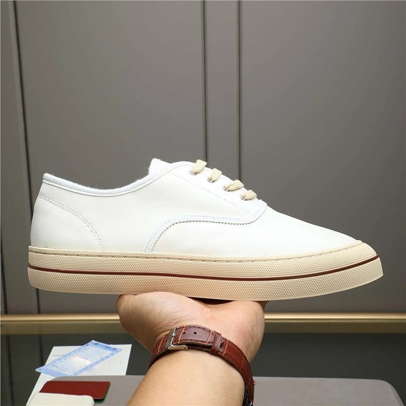 Low-Top Leather Sneaker in Dark Green with Cream Sole
