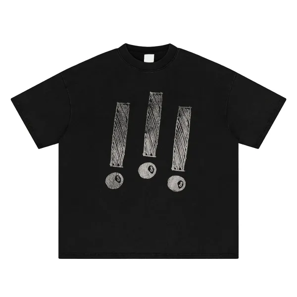 Design Three Exclamation Marks and 8-Ball Graphic Cropped T-Shirt - 24