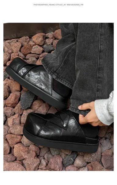 Design Chunky Leather Slide Black Slipper - 6