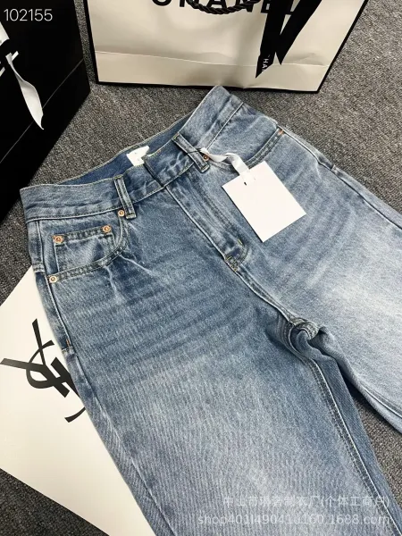 Saint Laurent Ripped Straight-Leg Light Wash Jeans - 11