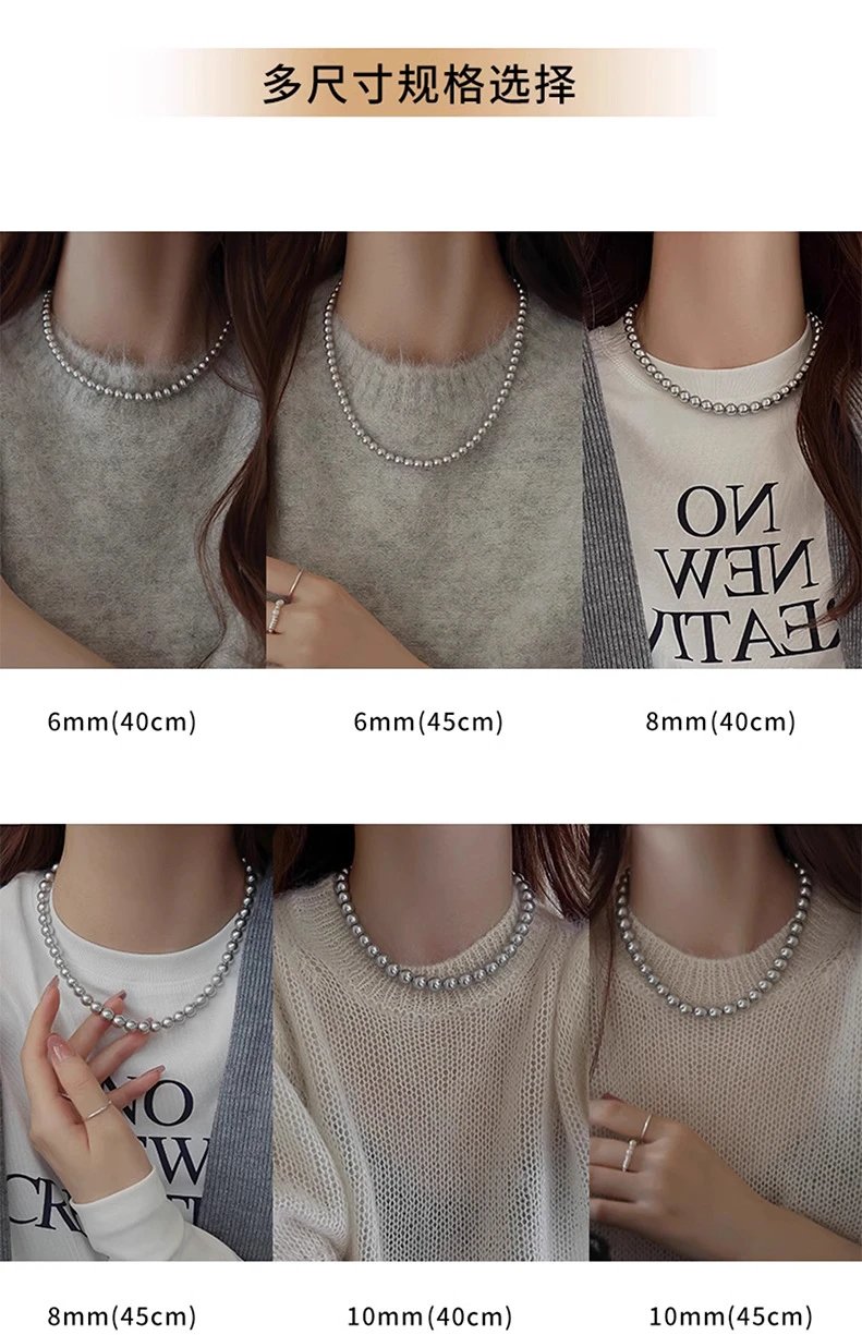 Design Pearl Bead Necklace Silver Gray Jewelry - 9