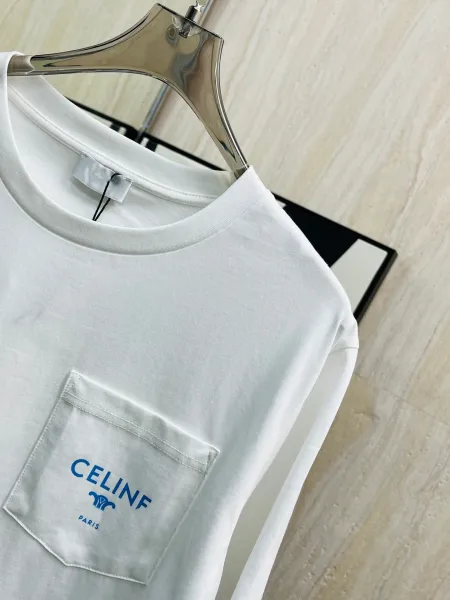 Celine Pocket Logo White T-Shirt - 8
