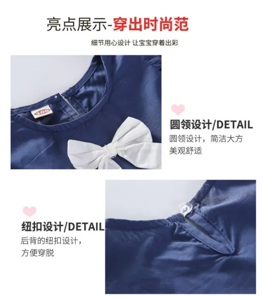 Design Bow Detail White Dress with Navy Trim Kids Dress - 5