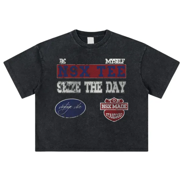 Design NSX Tee Seize The Day Vintage Wash Black Cropped T-Shirt T-Shirts - 1