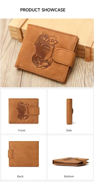 Design Embossed Parachute Dragon Shield Wallet Tan Short Wallet - 6