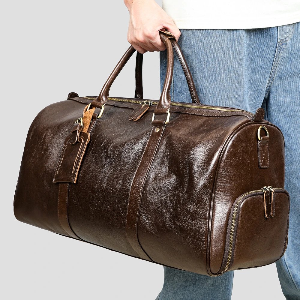 Leather Duffel Bag Black Travel Gym Bag