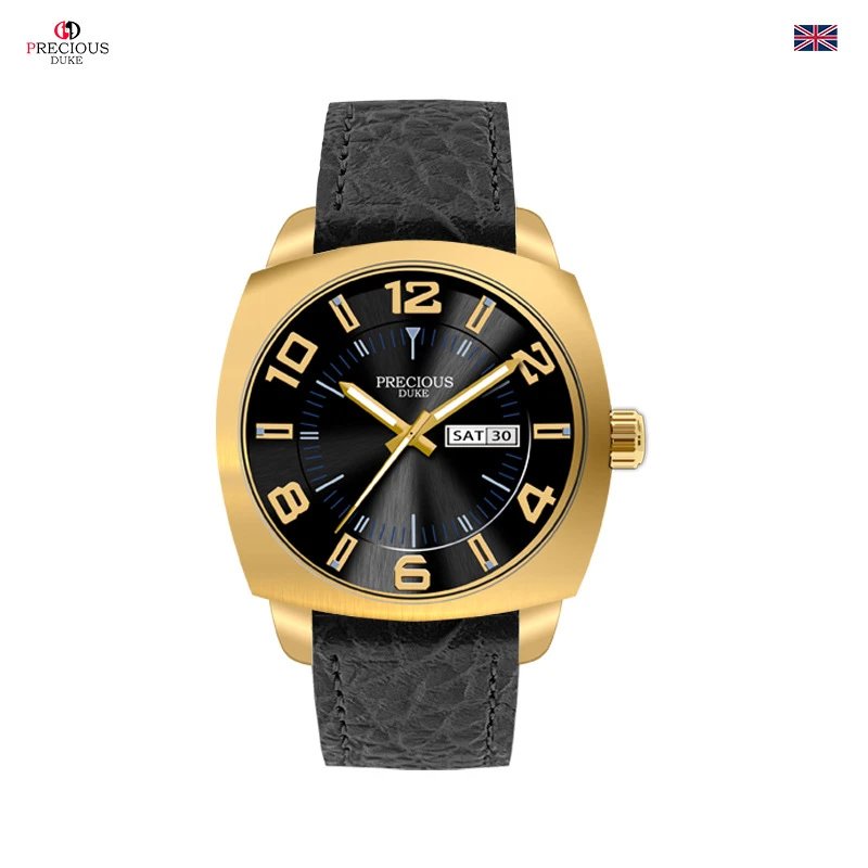 Design Precious Duke Gold-Tone Chrono Watch with Brown Leather Strap Watches - 13