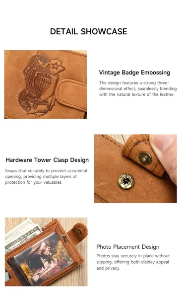 Design Embossed Parachute Dragon Shield Wallet Tan Short Wallet - 7