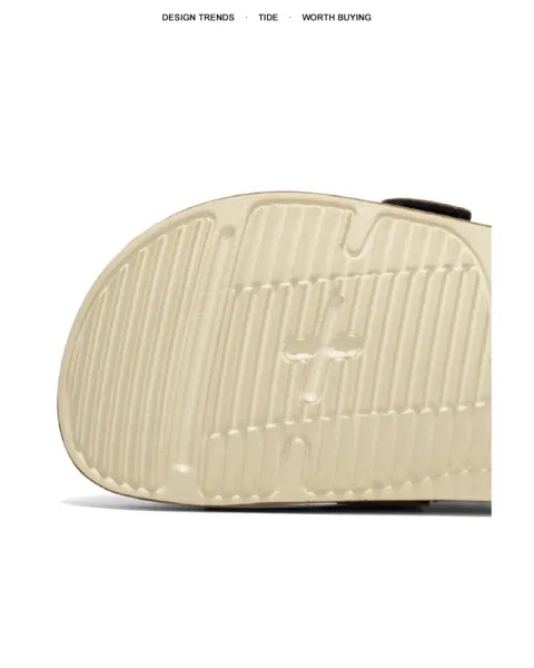 Design Two-Strap Slide Sandals Beige and Black Slippers - 8