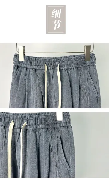 Design Linen Drawstring Shorts Beige Shorts - 13