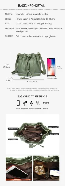 Design Bucket Bag Tan Leather Drawstring Crossbody Bag Handbags.bucket Bag - 5