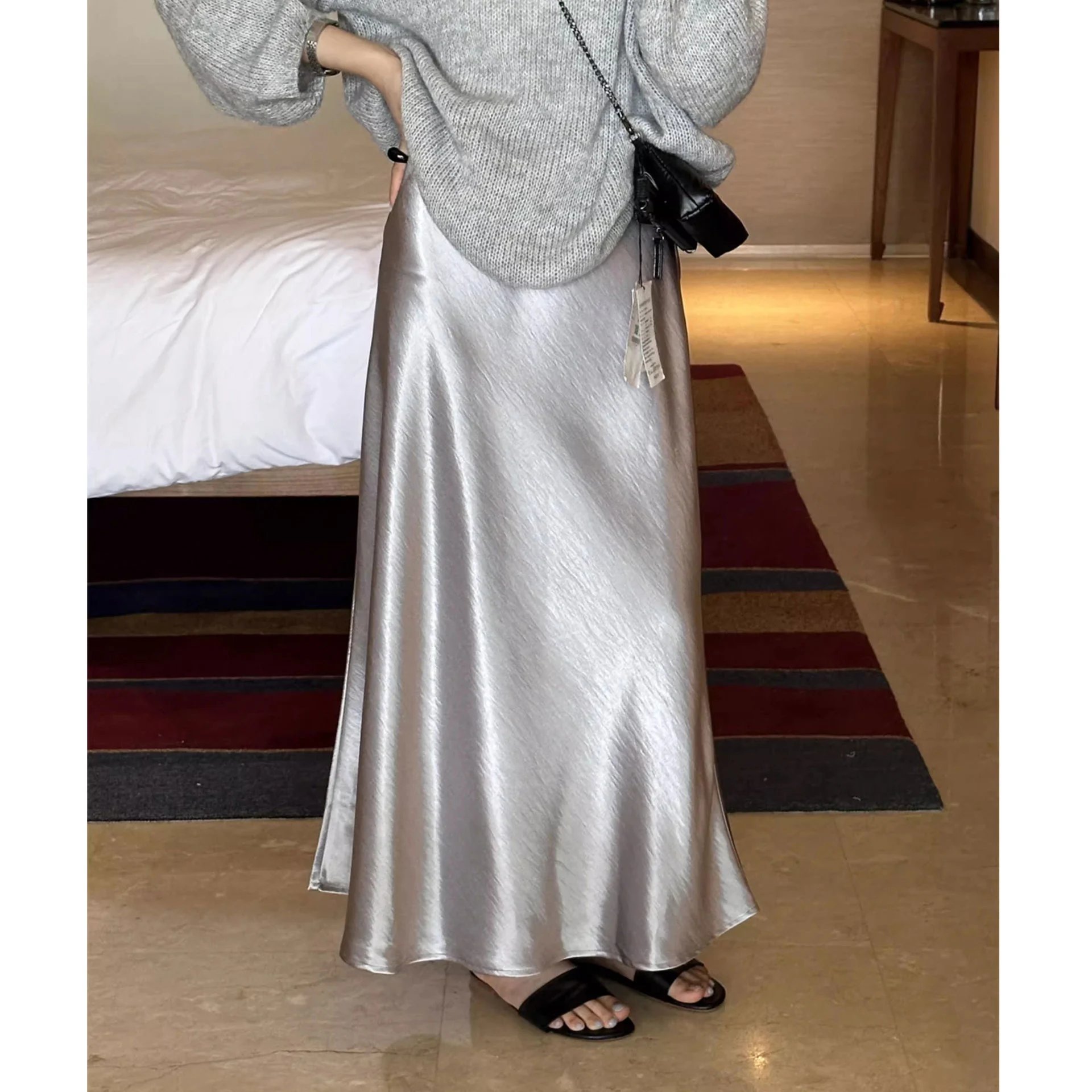 Satin Maxi Skirt Black Slip Style