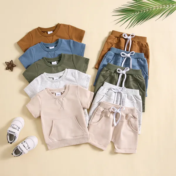 Design Beige Pocket Front Top and Drawstring Shorts Set - 12