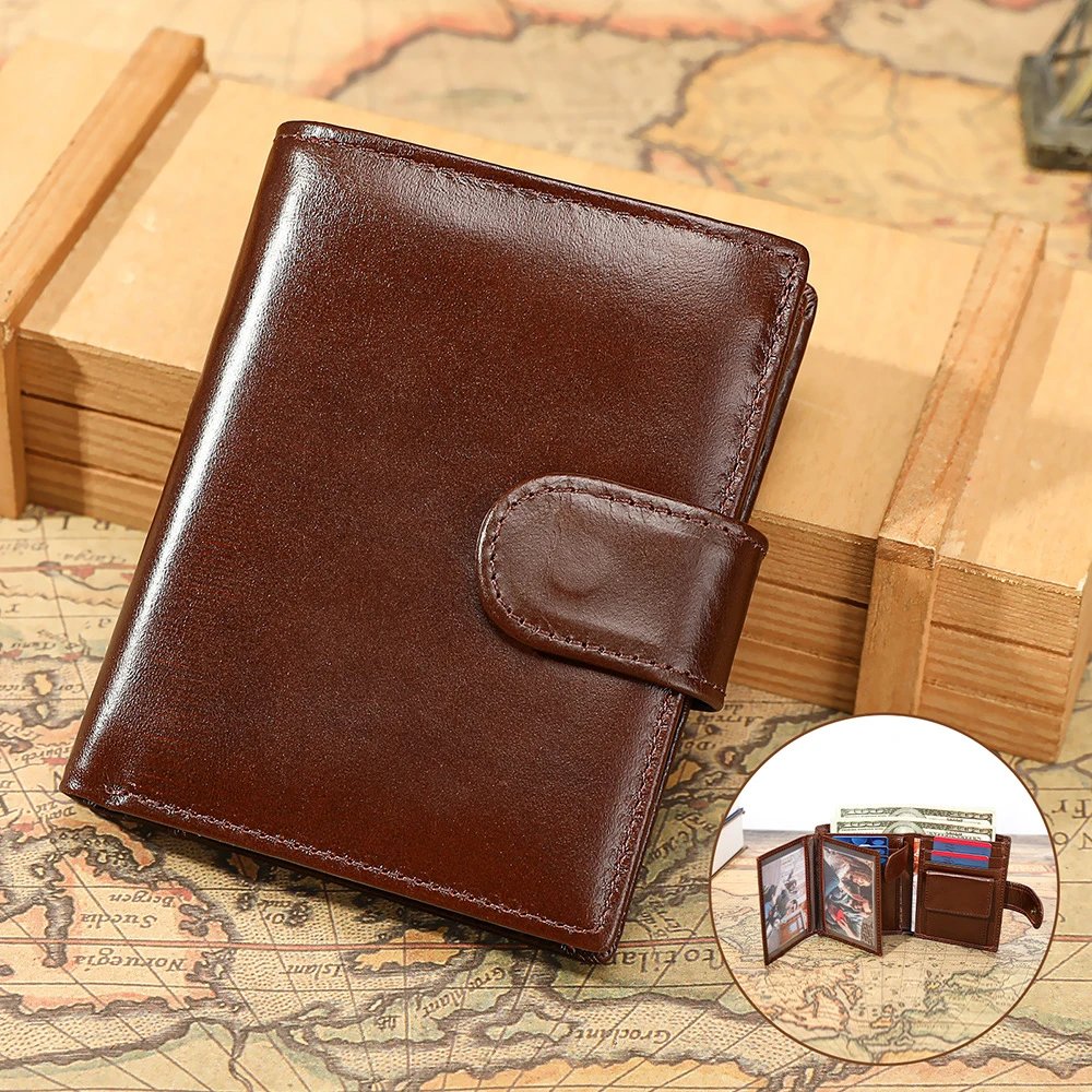 Classic Snap Closure Brown Leather Short Wallet