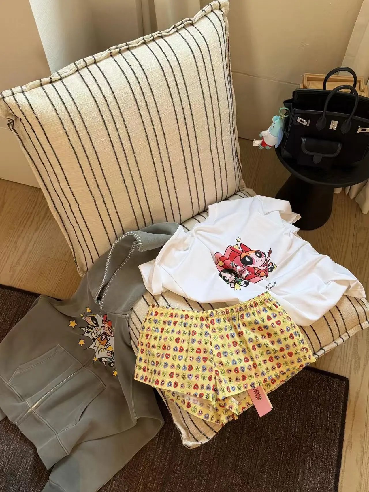 Design Heart Print Wide-Leg Pants Yellow - 7