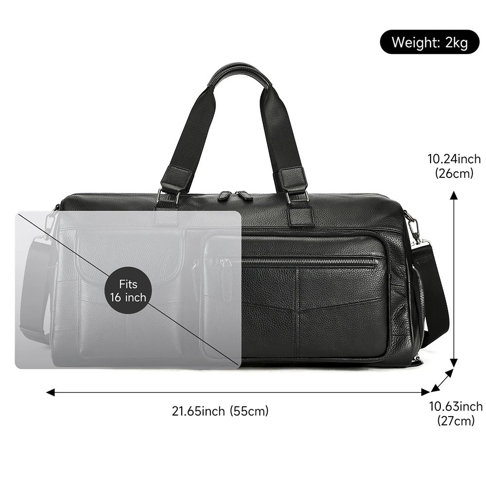 Black Pebbled Leather Duffel Bag Travel Style