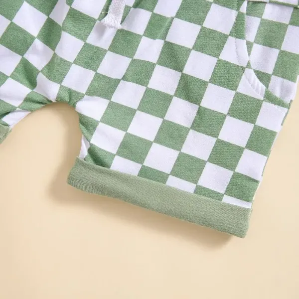 Design Little Dude Green Graphic T-Shirt and Checkerboard Shorts Set - 21