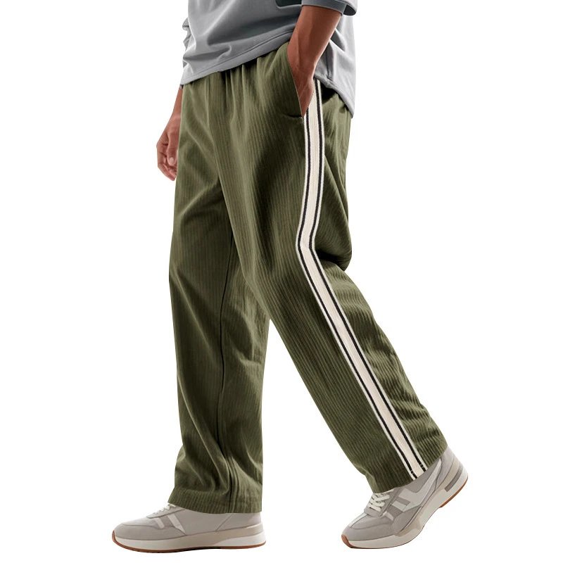 Design Corduroy Track Pants Black with White Stripes Sweatpants - 24