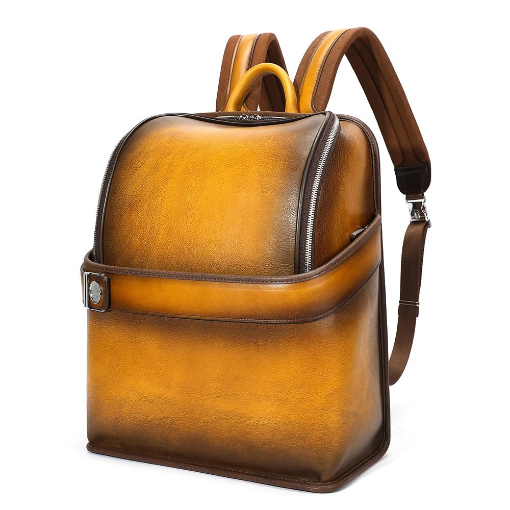 Design Vintage Leather Two-Tone Brown Backpack