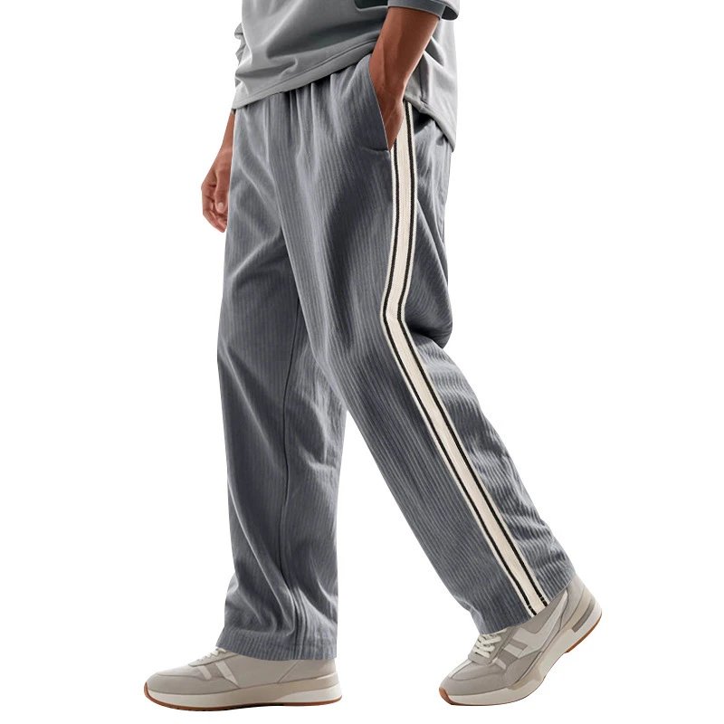 Design Corduroy Track Pants Black with White Stripes Sweatpants - 40