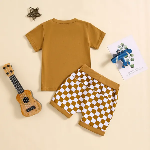 Design Little Dude Green Graphic T-Shirt and Checkerboard Shorts Set - 24