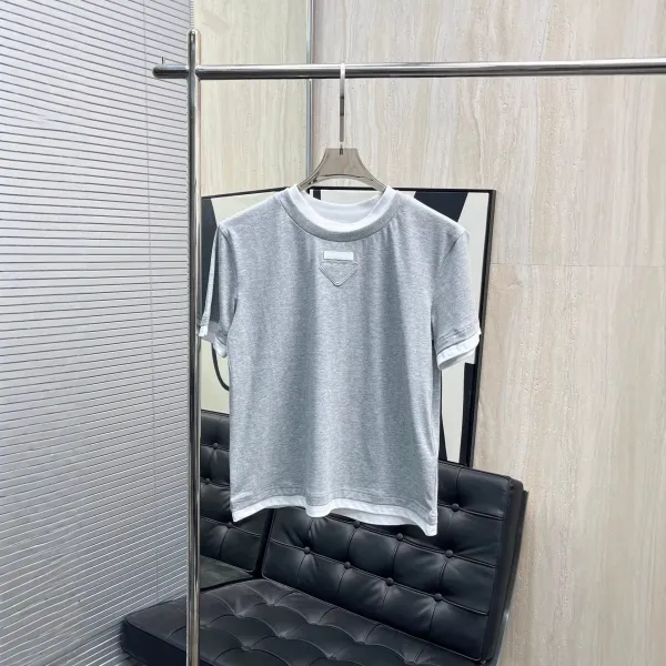 Prada Re-Nylon Triangle Logo T-Shirt Navy and White - 7
