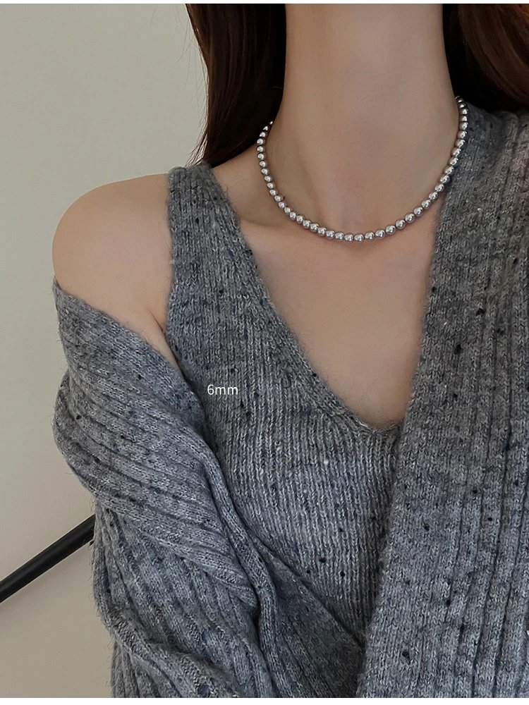 Design Pearl Bead Necklace Silver Gray Jewelry - 23