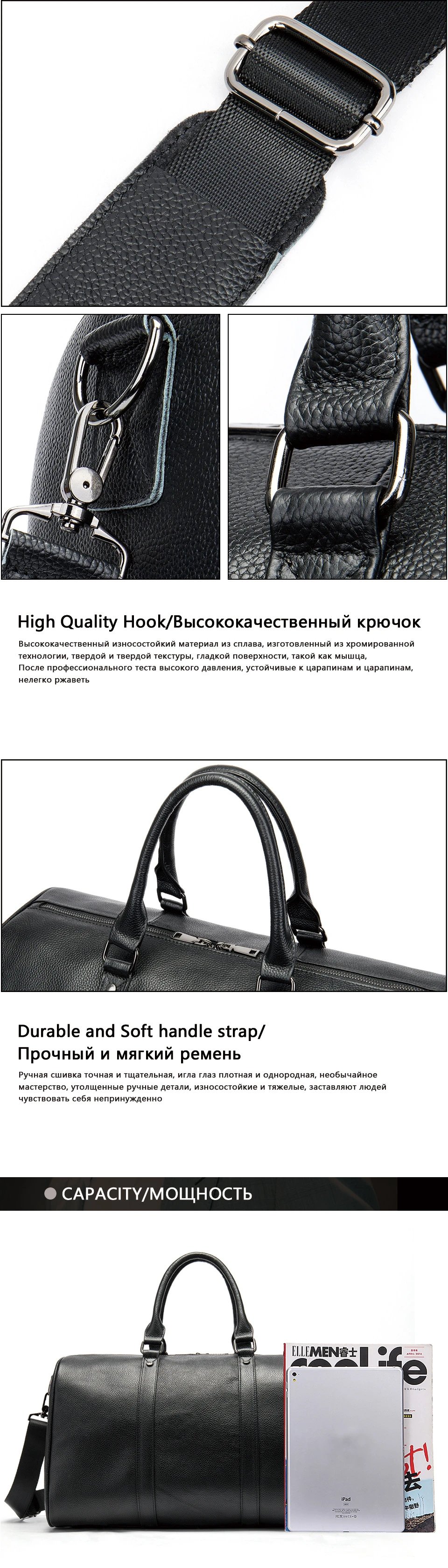 Design Leather Duffle Bag Brown Travel Bag - 13