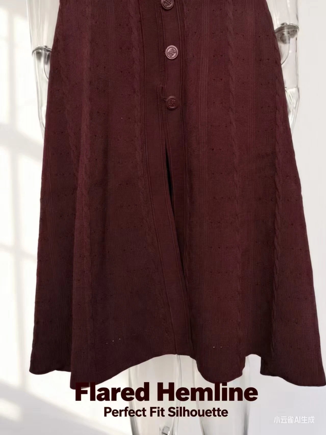 Design Knit Button-Front Midi Dress Burgundy - 35