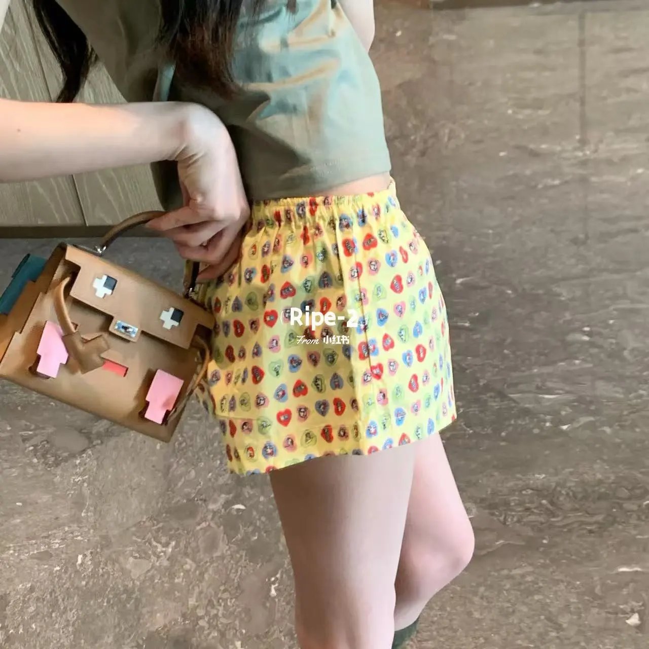 Design Heart Print Wide-Leg Pants Yellow - 23