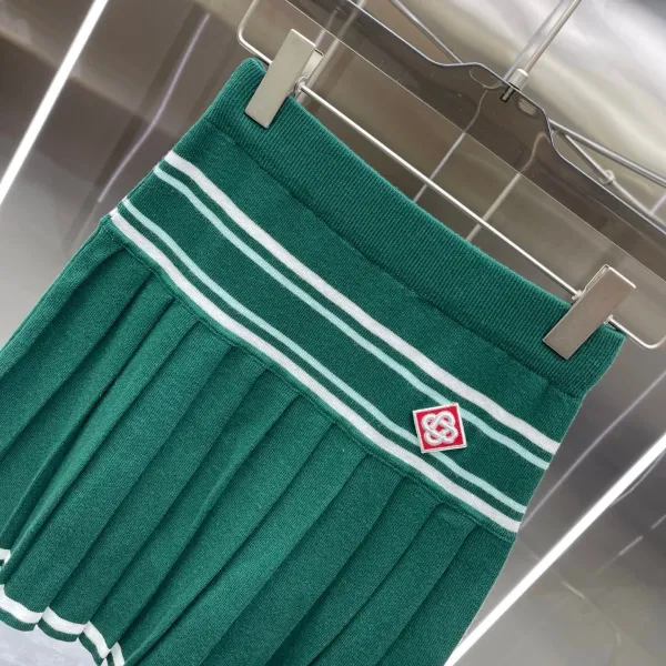Design Knit Tennis Set Green with White Stripes and Embroidered Logo Skirt and Polo Top - 8