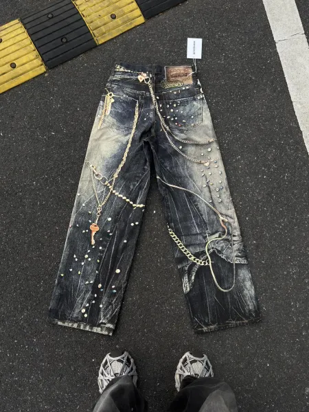Denim Tears Distressed Print Wide-Leg Jeans Multicolor - 43