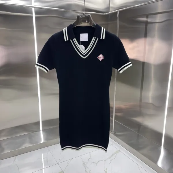 Design Knit Polo Dress Navy with White Trim and Diamond Logo - 1