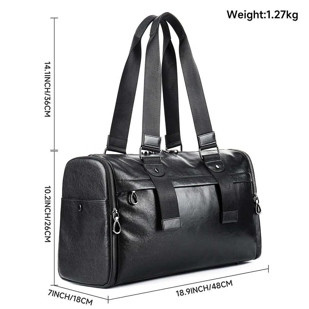 Black Leather Duffel Bag Black Casual Travel Tote