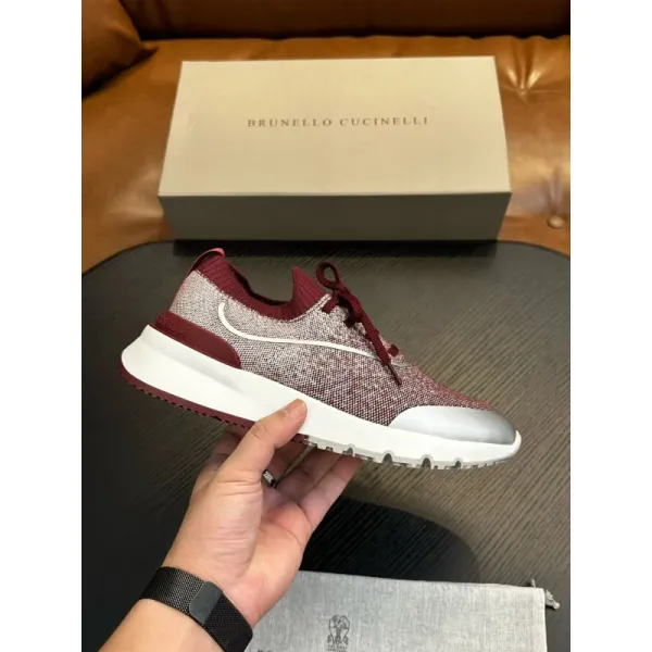Design Brunello Cucinelli Knit Sneaker Burgundy and Silver Sneakers - 1